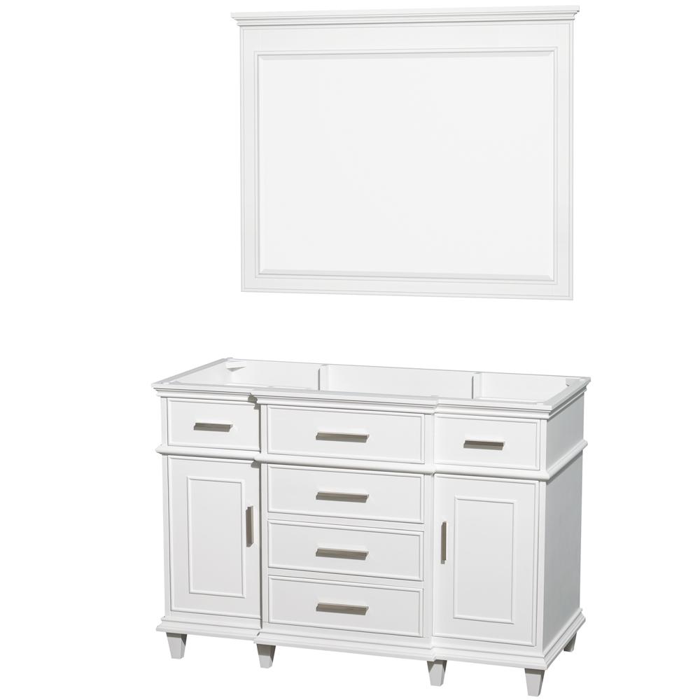 Wyndham Collection Vanity Wyndham Collection WCV171748SWHCXSXXM44 Berkeley 48 Inch Single Bathroom Vanity in White with No Countertop and No Sink and 44 Inch Mirror