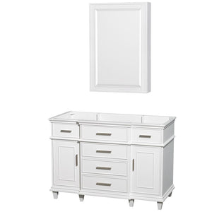 Wyndham Collection Vanity Wyndham Collection WCV171748SWHCXSXXMED Berkeley 48 Inch Single Bathroom Vanity in White, No Countertop, No Sink, 24 Inch Medicine Cabinet