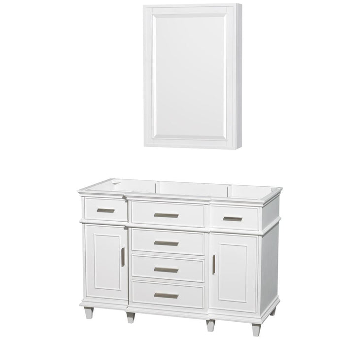 Wyndham Collection Vanity Wyndham Collection WCV171748SWHCXSXXMED Berkeley 48 Inch Single Bathroom Vanity in White, No Countertop, No Sink, 24 Inch Medicine Cabinet