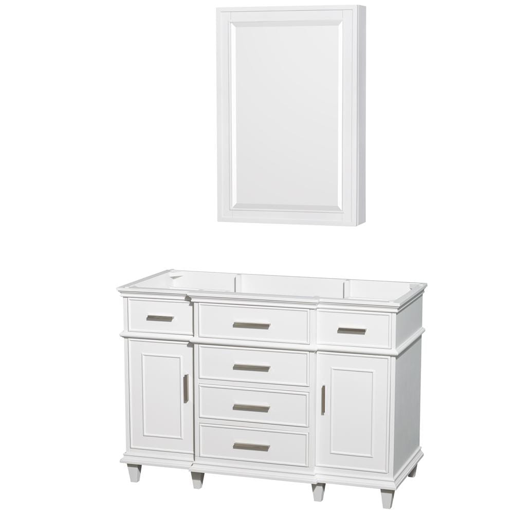 Wyndham Collection Vanity Wyndham Collection WCV171748SWHCXSXXMED Berkeley 48 Inch Single Bathroom Vanity in White, No Countertop, No Sink, 24 Inch Medicine Cabinet
