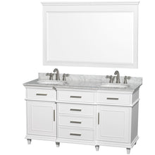 Load image into Gallery viewer, Wyndham Collection Vanity Wyndham Collection WCV171760DWHCMUNRM56 Berkeley 60 Inch Double Bathroom Vanity in White with White Carrara Marble Top with White Undermount Oval Sinks and 56 Inch Mirror