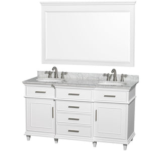 Wyndham Collection Vanity Wyndham Collection WCV171760DWHCMUNRM56 Berkeley 60 Inch Double Bathroom Vanity in White with White Carrara Marble Top with White Undermount Oval Sinks and 56 Inch Mirror