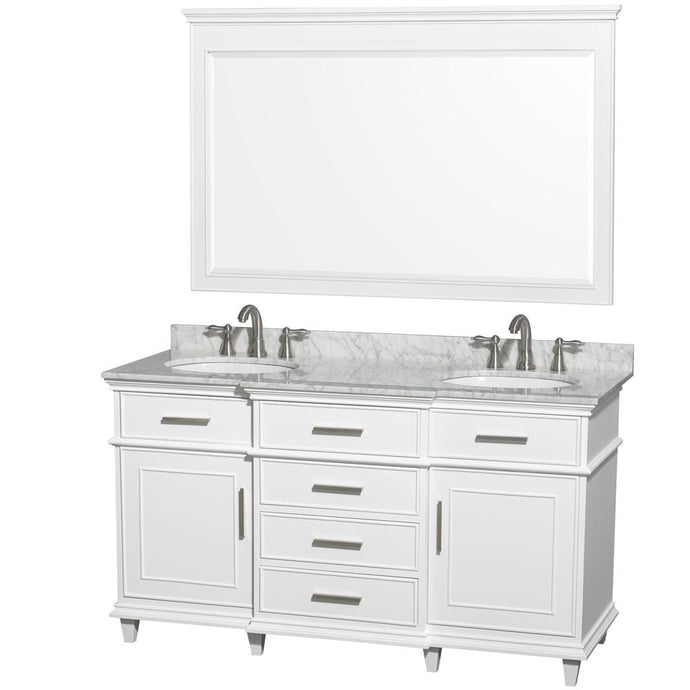 Wyndham Collection Vanity Wyndham Collection WCV171760DWHCMUNRM56 Berkeley 60 Inch Double Bathroom Vanity in White with White Carrara Marble Top with White Undermount Oval Sinks and 56 Inch Mirror