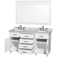 Load image into Gallery viewer, Wyndham Collection Vanity Wyndham Collection WCV171760DWHCMUNRM56 Berkeley 60 Inch Double Bathroom Vanity in White with White Carrara Marble Top with White Undermount Oval Sinks and 56 Inch Mirror