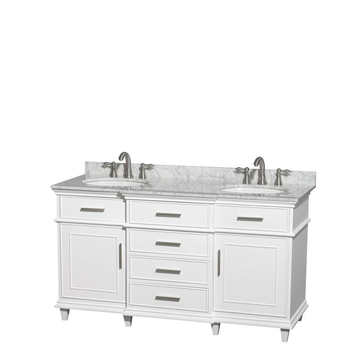 Wyndham Collection Vanity Wyndham Collection WCV171760DWHCMUNRMXX Berkeley 60 Inch Double Bathroom Vanity in White with White Carrara Marble Top with White Undermount Oval Sinks and No Mirror