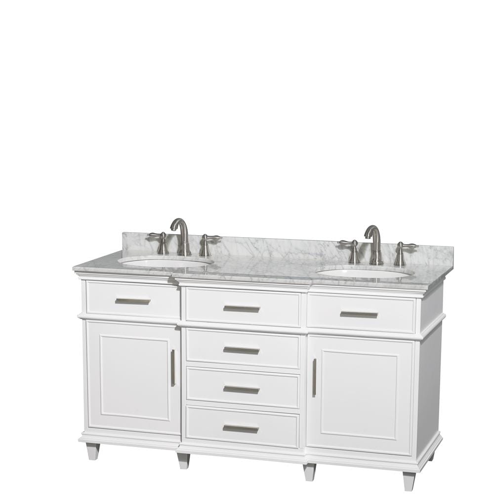 Wyndham Collection Vanity Wyndham Collection WCV171760DWHCMUNRMXX Berkeley 60 Inch Double Bathroom Vanity in White with White Carrara Marble Top with White Undermount Oval Sinks and No Mirror