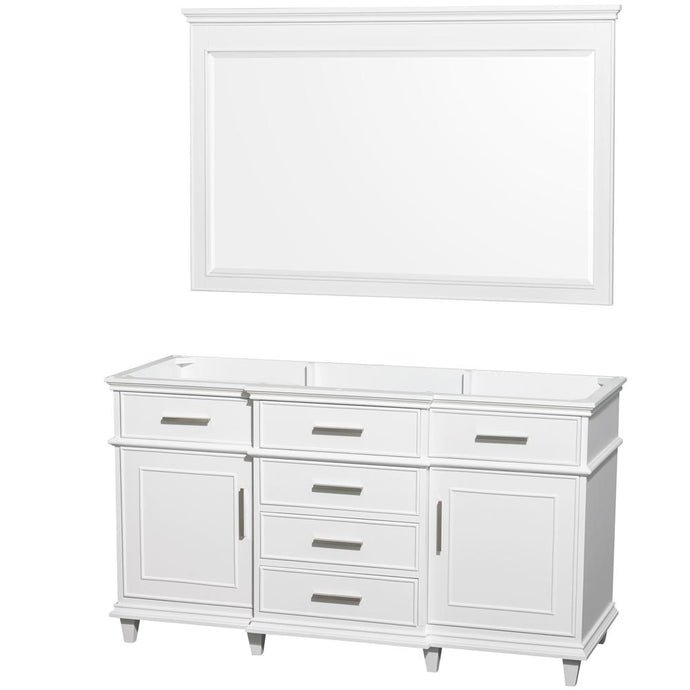 Wyndham Collection Vanity Wyndham Collection WCV171760DWHCXSXXM56 Berkeley 60 Inch Double Bathroom Vanity in White with No Countertop and No Sinks and 56 Inch Mirror