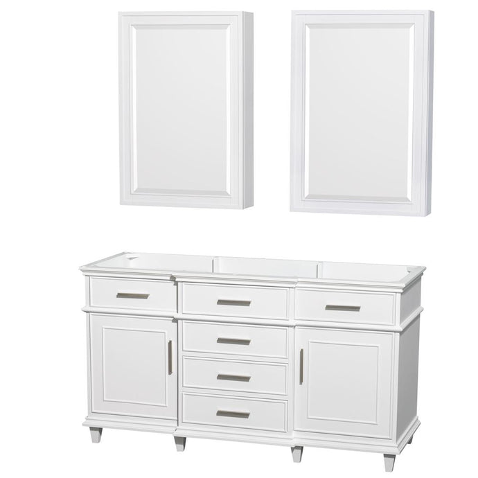 Wyndham Collection Vanity Wyndham Collection WCV171760DWHCXSXXMED Berkeley 60 Inch Double Bathroom Vanity in White, No Countertop, No Sinks, 24 Inch Medicine Cabinets