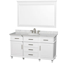 Load image into Gallery viewer, Wyndham Collection Vanity Wyndham Collection WCV171760SWHCMUNRM56 Berkeley 60 Inch Single Bathroom Vanity in White with White Carrara Marble Top with White Undermount Oval Sink and 56 Inch Mirror
