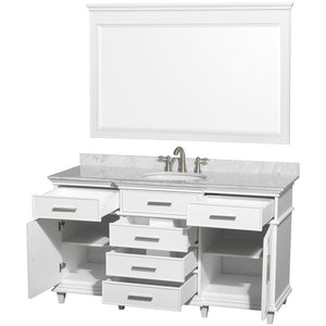 Wyndham Collection Vanity Wyndham Collection WCV171760SWHCMUNRM56 Berkeley 60 Inch Single Bathroom Vanity in White with White Carrara Marble Top with White Undermount Oval Sink and 56 Inch Mirror