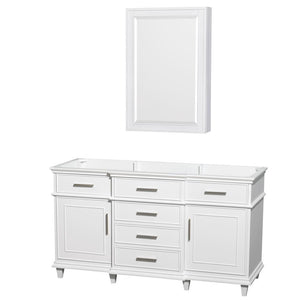 Wyndham Collection Vanity Wyndham Collection WCV171760SWHCXSXXMED Berkeley 60 Inch Single Bathroom Vanity in White, No Countertop, No Sink, 24 Inch Medicine Cabinet