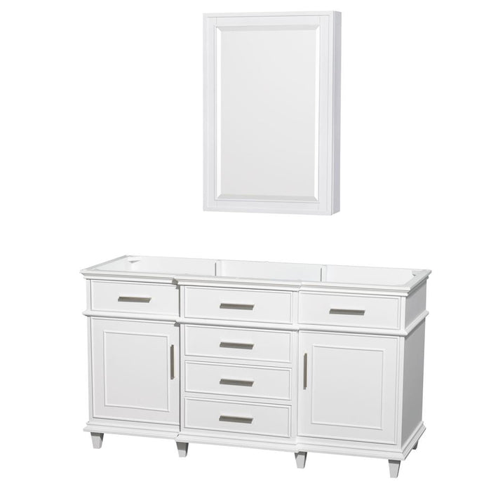 Wyndham Collection Vanity Wyndham Collection WCV171760SWHCXSXXMED Berkeley 60 Inch Single Bathroom Vanity in White, No Countertop, No Sink, 24 Inch Medicine Cabinet