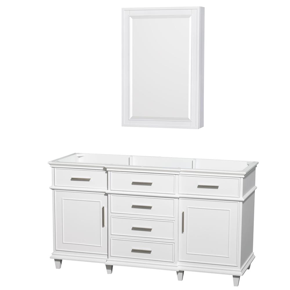 Wyndham Collection Vanity Wyndham Collection WCV171760SWHCXSXXMED Berkeley 60 Inch Single Bathroom Vanity in White, No Countertop, No Sink, 24 Inch Medicine Cabinet