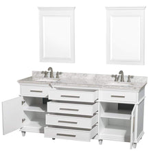 Load image into Gallery viewer, Wyndham Collection Vanity Wyndham Collection WCV171772DWHCMUNRM24 Berkeley 72 Inch Double Bathroom Vanity in White with White Carrara Marble Top with White Undermount Oval Sinks and 24 Inch Mirrors