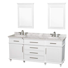 Load image into Gallery viewer, Wyndham Collection Vanity Wyndham Collection WCV171772DWHCMUNRM24 Berkeley 72 Inch Double Bathroom Vanity in White with White Carrara Marble Top with White Undermount Oval Sinks and 24 Inch Mirrors