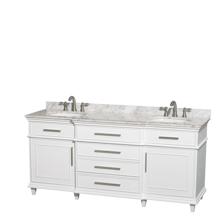 Wyndham Collection Vanity Wyndham Collection WCV171772DWHCMUNRMXX Berkeley 72 Inch Double Bathroom Vanity in White with White Carrara Marble Top with White Undermount Oval Sinks and No Mirror