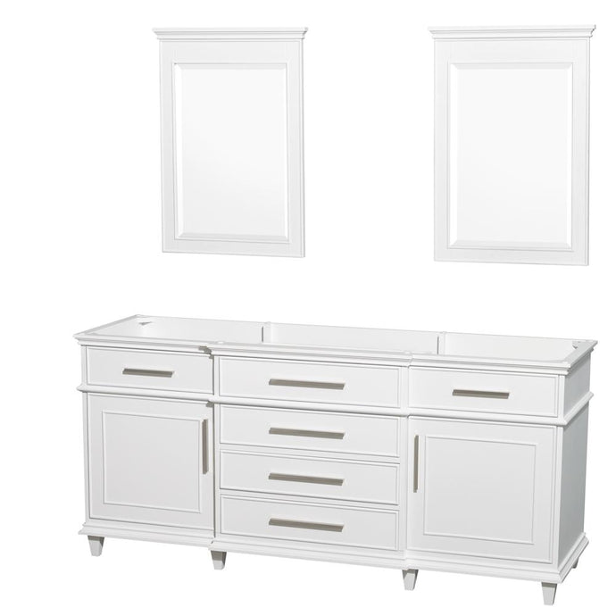Wyndham Collection Vanity Wyndham Collection WCV171772DWHCXSXXM24 Berkeley 72 Inch Double Bathroom Vanity in White with No Countertop and No Sinks and 24 Inch Mirrors