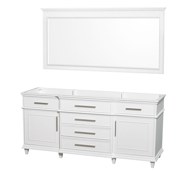 Wyndham Collection Vanity Wyndham Collection WCV171772DWHCXSXXM70 Berkeley 72 Inch Double Bathroom Vanity in White with No Countertop and No Sinks and 70 Inch Mirror