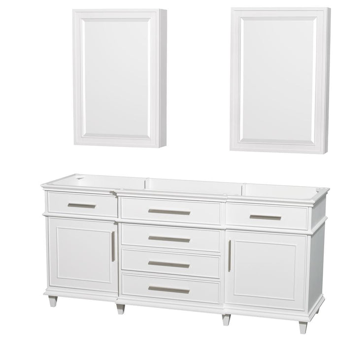 Wyndham Collection Vanity Wyndham Collection WCV171772DWHCXSXXMED Berkeley 72 Inch Double Bathroom Vanity in White, No Countertop, No Sinks, 24 Inch Medicine Cabinets