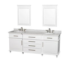 Load image into Gallery viewer, Wyndham Collection Vanity Wyndham Collection WCV171780DWHCMUNRM24 Berkeley 80 Inch Double Bathroom Vanity in White with White Carrara Marble Top with White Undermount Oval Sinks and 24 Inch Mirrors