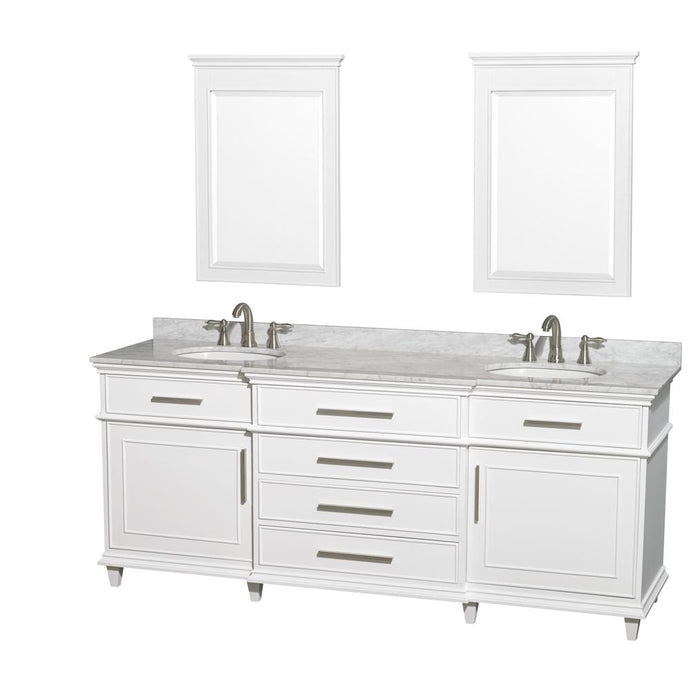 Wyndham Collection Vanity Wyndham Collection WCV171780DWHCMUNRM24 Berkeley 80 Inch Double Bathroom Vanity in White with White Carrara Marble Top with White Undermount Oval Sinks and 24 Inch Mirrors