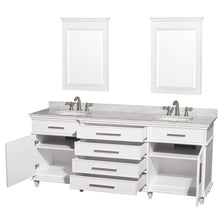Load image into Gallery viewer, Wyndham Collection Vanity Wyndham Collection WCV171780DWHCMUNRM24 Berkeley 80 Inch Double Bathroom Vanity in White with White Carrara Marble Top with White Undermount Oval Sinks and 24 Inch Mirrors