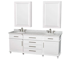 Load image into Gallery viewer, Wyndham Collection Vanity Wyndham Collection WCV171780DWHCMUNRMED Berkeley 80 Inch Double Bathroom Vanity in White, White Carrara Marble Countertop, Undermount Round Sinks, 24 Inch Medicine Cabinets