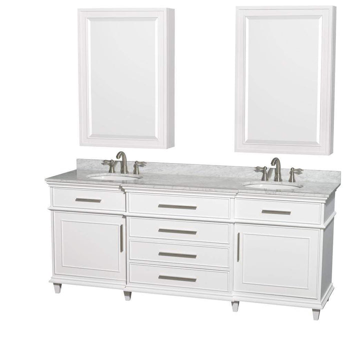 Wyndham Collection Vanity Wyndham Collection WCV171780DWHCMUNRMED Berkeley 80 Inch Double Bathroom Vanity in White, White Carrara Marble Countertop, Undermount Round Sinks, 24 Inch Medicine Cabinets