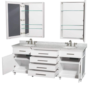 Wyndham Collection Vanity Wyndham Collection WCV171780DWHCMUNRMED Berkeley 80 Inch Double Bathroom Vanity in White, White Carrara Marble Countertop, Undermount Round Sinks, 24 Inch Medicine Cabinets