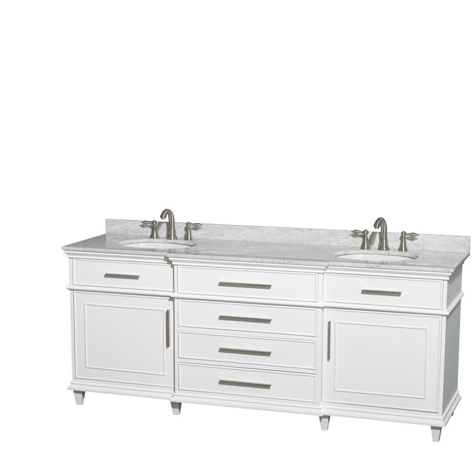 Wyndham Collection Vanity Wyndham Collection WCV171780DWHCMUNRMXX Berkeley 80 Inch Double Bathroom Vanity in White with White Carrara Marble Top with White Undermount Oval Sinks and No Mirror
