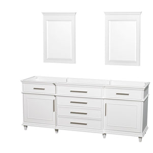 Wyndham Collection Vanity Wyndham Collection WCV171780DWHCXSXXM24 Berkeley 80 Inch Double Bathroom Vanity in White with No Countertop and No Sinks and 24 Inch Mirrors