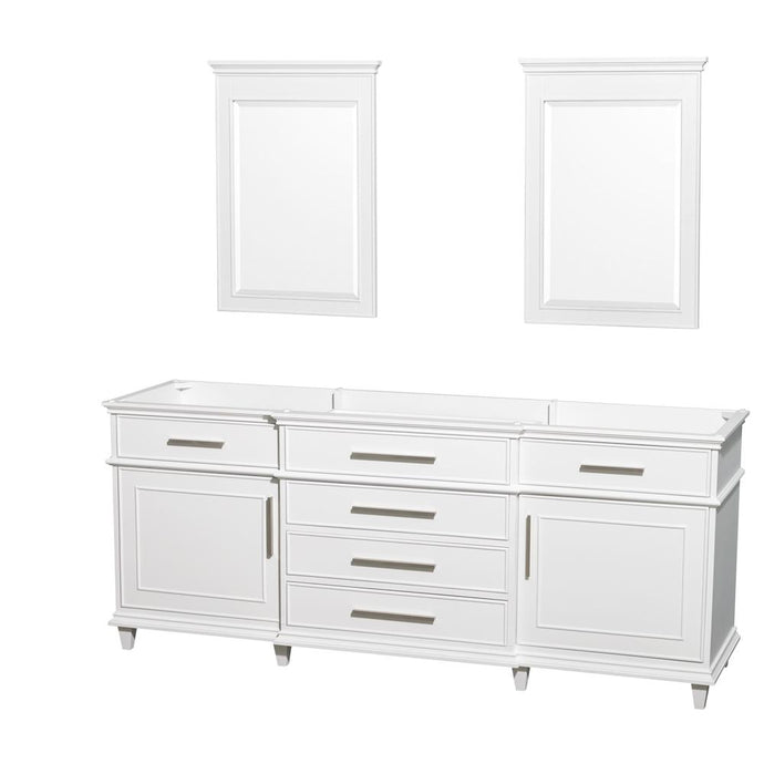 Wyndham Collection Vanity Wyndham Collection WCV171780DWHCXSXXM24 Berkeley 80 Inch Double Bathroom Vanity in White with No Countertop and No Sinks and 24 Inch Mirrors