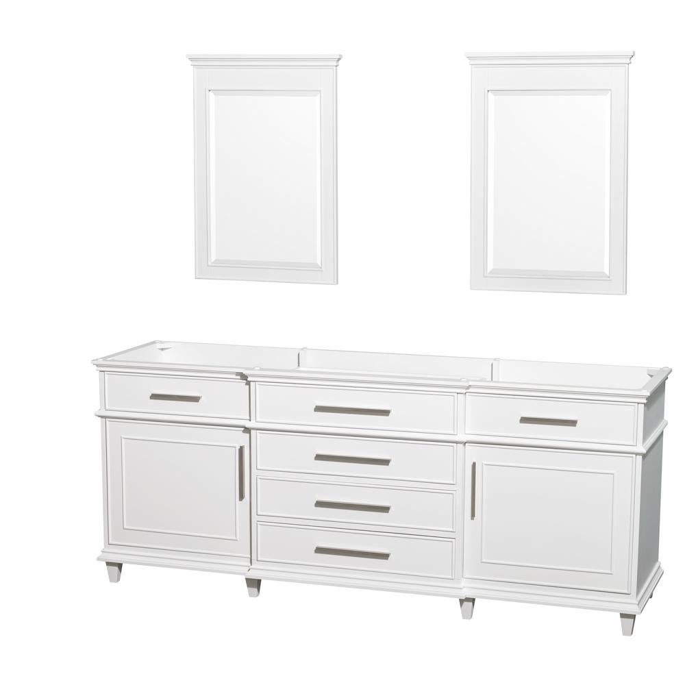 Wyndham Collection Vanity Wyndham Collection WCV171780DWHCXSXXM24 Berkeley 80 Inch Double Bathroom Vanity in White with No Countertop and No Sinks and 24 Inch Mirrors