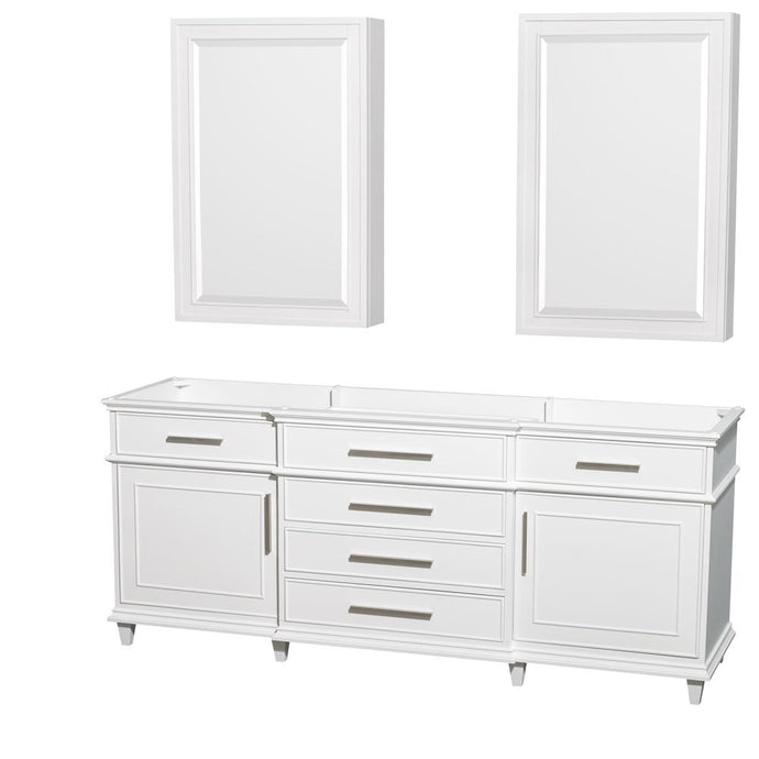 Wyndham Collection Vanity Wyndham Collection WCV171780DWHCXSXXMED Berkeley 80 Inch Double Bathroom Vanity in White, No Countertop, No Sinks, 24 Inch Medicine Cabinets