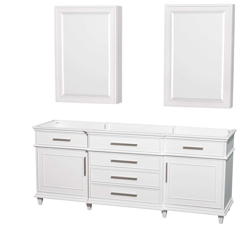 Wyndham Collection Vanity Wyndham Collection WCV171780DWHCXSXXMED Berkeley 80 Inch Double Bathroom Vanity in White, No Countertop, No Sinks, 24 Inch Medicine Cabinets