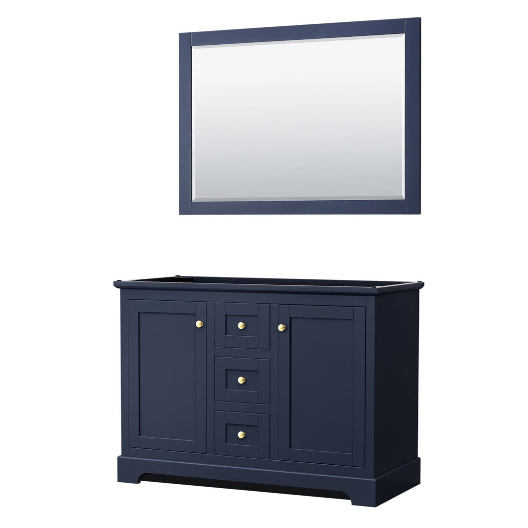 Wyndham Collection Vanity Wyndham Collection WCV232348DBLCXSXXM46 Avery 48 Inch Double Bathroom Vanity in Dark Blue, No Countertop, No Sinks, 46 Inch Mirror