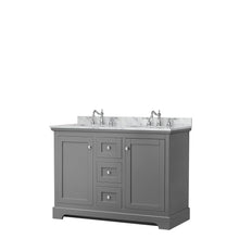 Load image into Gallery viewer, Wyndham Collection Vanity Wyndham Collection WCV232348DKGCMUNOMXX Avery 48 Inch Double Bathroom Vanity in Dark Gray, White Carrara Marble Countertop, Undermount Oval Sinks, No Mirror