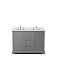 Load image into Gallery viewer, Wyndham Collection Vanity Wyndham Collection WCV232348DKGCMUNOMXX Avery 48 Inch Double Bathroom Vanity in Dark Gray, White Carrara Marble Countertop, Undermount Oval Sinks, No Mirror