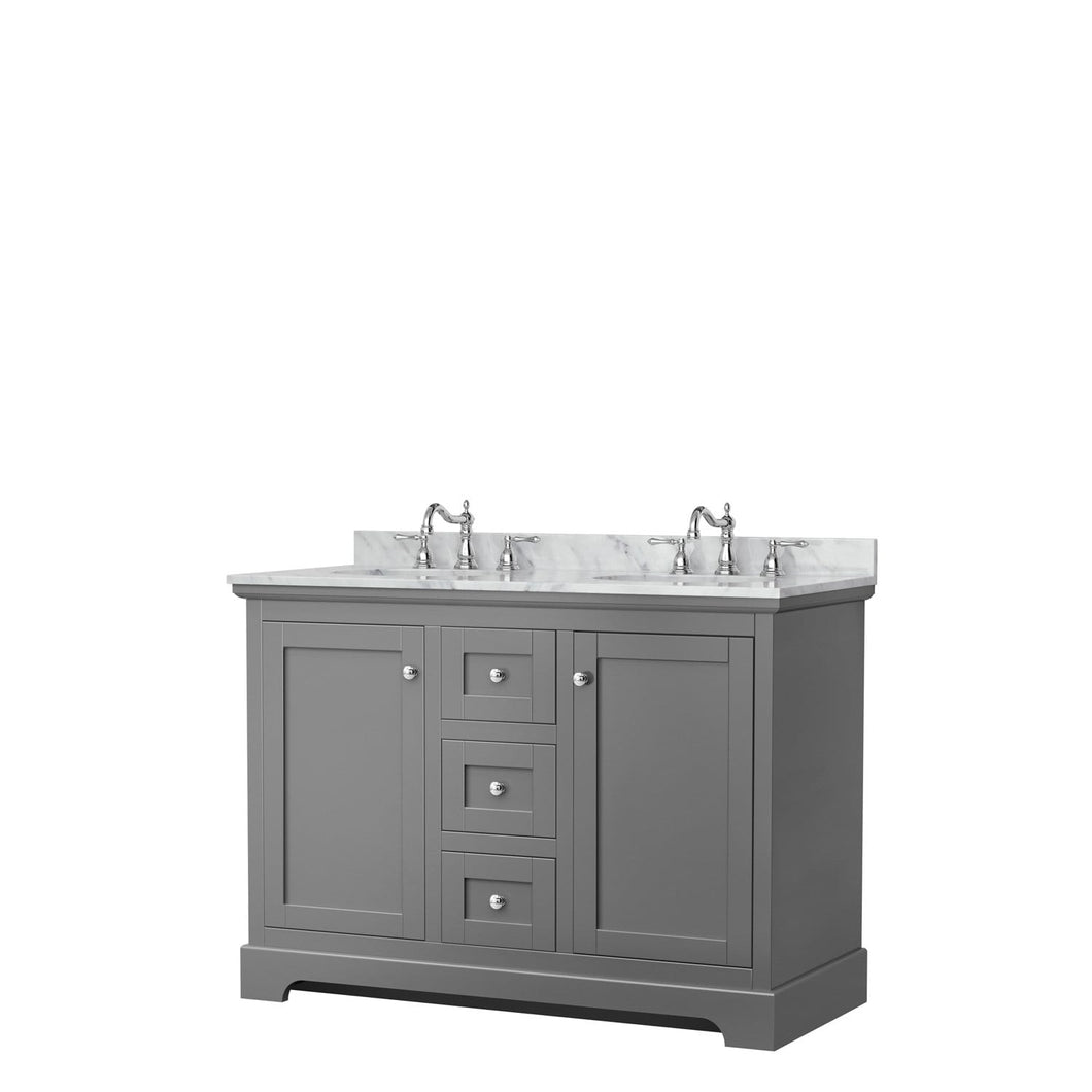 Wyndham Collection Vanity Wyndham Collection WCV232348DKGCMUNOMXX Avery 48 Inch Double Bathroom Vanity in Dark Gray, White Carrara Marble Countertop, Undermount Oval Sinks, No Mirror