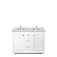 Load image into Gallery viewer, Wyndham Collection Vanity Wyndham Collection WCV232348DWGCMUNOMXX Avery 48 Inch Double Bathroom Vanity in White, White Carrara Marble Countertop, Undermount Oval Sinks, Brushed Gold Trim