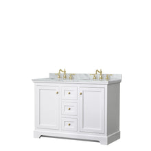 Load image into Gallery viewer, Wyndham Collection Vanity Wyndham Collection WCV232348DWGCMUNOMXX Avery 48 Inch Double Bathroom Vanity in White, White Carrara Marble Countertop, Undermount Oval Sinks, Brushed Gold Trim