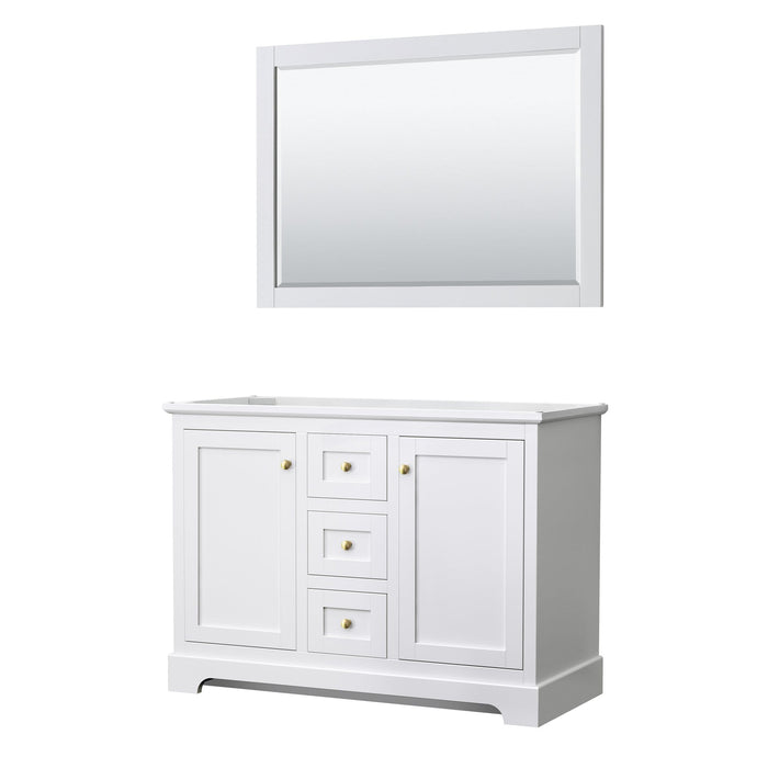 Wyndham Collection Vanity Wyndham Collection WCV232348DWGCXSXXM46 Avery 48 Inch Double Bathroom Vanity in White, No Countertop, No Sinks, 46 Inch Mirror, Brushed Gold Trim