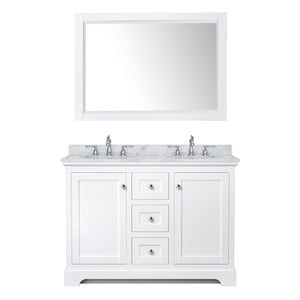 Wyndham Collection Vanity Wyndham Collection WCV232348DWHCMUNOM46 Avery 48 Inch Double Bathroom Vanity in White, White Carrara Marble Countertop, Undermount Oval Sinks, 46 Inch Mirror