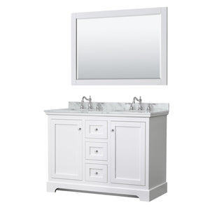 Wyndham Collection Vanity Wyndham Collection WCV232348DWHCMUNOM46 Avery 48 Inch Double Bathroom Vanity in White, White Carrara Marble Countertop, Undermount Oval Sinks, 46 Inch Mirror