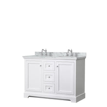 Load image into Gallery viewer, Wyndham Collection Vanity Wyndham Collection WCV232348DWHCMUNOMXX Avery 48 Inch Double Bathroom Vanity in White, White Carrara Marble Countertop, Undermount Oval Sinks, No Mirror