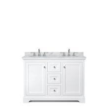 Load image into Gallery viewer, Wyndham Collection Vanity Wyndham Collection WCV232348DWHCMUNOMXX Avery 48 Inch Double Bathroom Vanity in White, White Carrara Marble Countertop, Undermount Oval Sinks, No Mirror