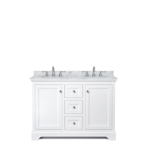 Wyndham Collection Vanity Wyndham Collection WCV232348DWHCMUNOMXX Avery 48 Inch Double Bathroom Vanity in White, White Carrara Marble Countertop, Undermount Oval Sinks, No Mirror