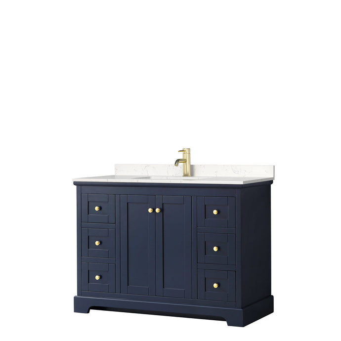 Wyndham Collection Vanity Wyndham Collection WCV232348SBLC2UNSMXX Avery 48 Inch Single Bathroom Vanity in Dark Blue, Light-Vein Carrara Cultured Marble Countertop, Undermount Square Sink, No Mirror