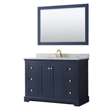 Load image into Gallery viewer, Wyndham Collection Vanity Wyndham Collection WCV232348SBLCMUNOM46 Avery 48 Inch Single Bathroom Vanity in Dark Blue, White Carrara Marble Countertop, Undermount Oval Sink, and 46 Inch Mirror
