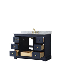Load image into Gallery viewer, Wyndham Collection Vanity Wyndham Collection WCV232348SBLCMUNOMXX Avery 48 Inch Single Bathroom Vanity in Dark Blue, White Carrara Marble Countertop, Undermount Oval Sink, and No Mirror